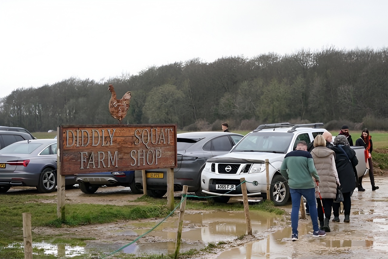 Diddly Squat Farm Parking view